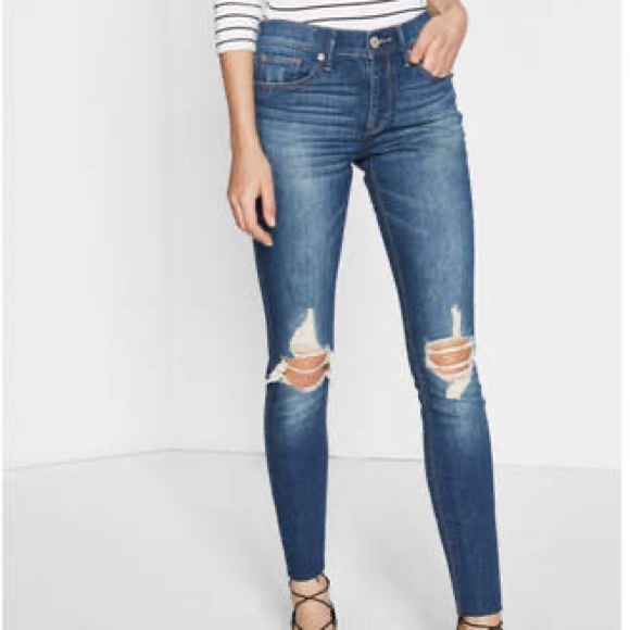 Express Denim - Express Distressed Mid Rise Jeans